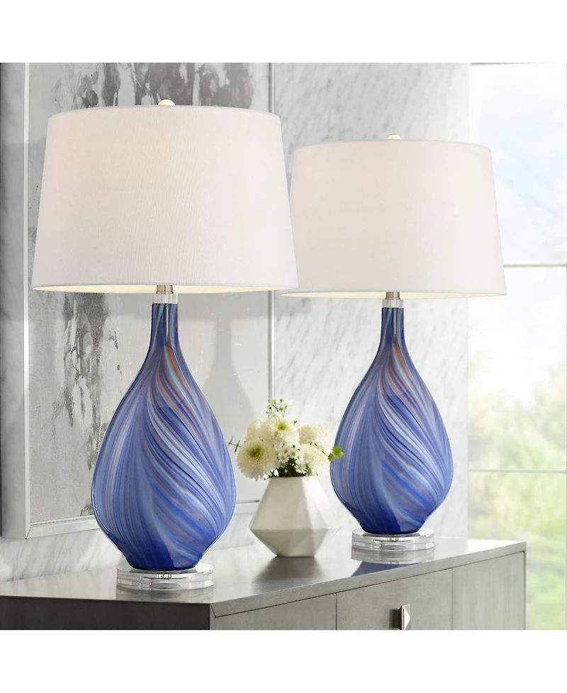 Possini Euro Design Taylor 29" Tall Teardrop Modern End Table Lamps Set of 2 Art Glass Living Room Bedroom (Colors May Vary