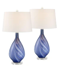 Possini Euro Design Taylor 29" Tall Teardrop Modern End Table Lamps Set of 2 Art Glass Living Room Bedroom (Colors May Vary