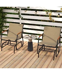 Sugift Patio Glider Chair Set of 2 with Curved Teak Armrests and Breathable Fabric Seat