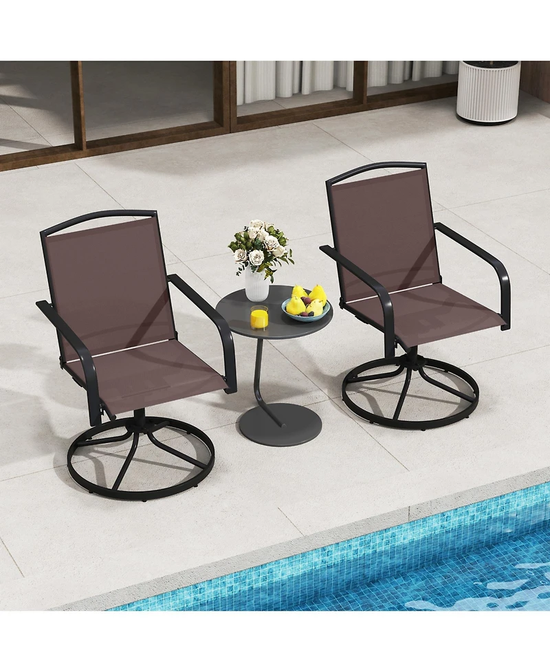 Sugift Outdoor Swivel Chairs Set of 2 with High Back and Breathable Seat-Coffee
