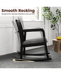 Sugift Rocking Chair with Slatted Back and Curved Armrests