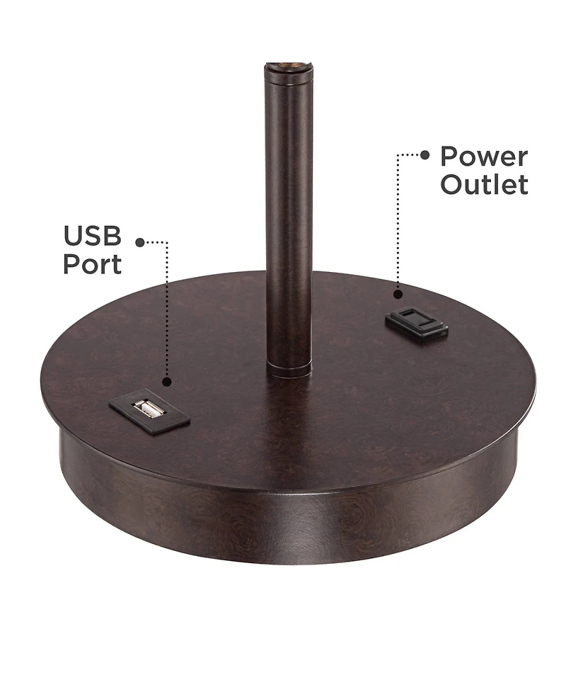 360 Lighting Modern Accent Table Lamps 23.5" High Set of 2 with Hotel Style Usb and Ac Power Outlet in Base Fabric Drum Shade for Living Room