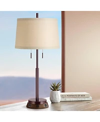 Possini Euro Design Modern Table Lamp with Usb and Ac Power Outlet Workstation Charging Base 33" Tall Drum Shade Office