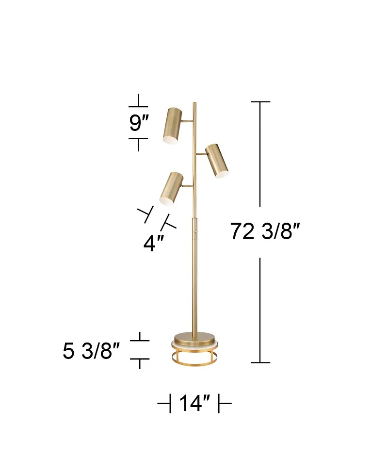 Possini Euro Design Canasta Trac Modern Tree Floor Lamp with Riser 72 1/2" Tall Satin Brass 3-Light Adjustable Metal Shade for Living Room Readin