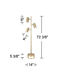 Possini Euro Design Canasta Trac Modern Tree Floor Lamp with Riser 72 1/2" Tall Satin Brass 3-Light Adjustable Metal Shade for Living Room Readin