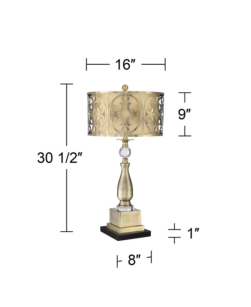 Possini Euro Design Doris Traditional Table Lamp with Marble Riser 30 1/2" Tall Brass stick Openwork Double Drum Shades for Living Room
