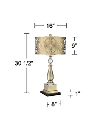 Possini Euro Design Doris Traditional Table Lamp with Marble Riser 30 1/2" Tall Brass stick Openwork Double Drum Shades for Living Room