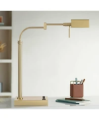 Possini Euro Design Keegan 24 1/2" High Modern Desk Lamp Adjustable Usb Port Ac Power Outlet Gold Brass Finish Metal Charging