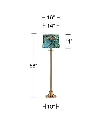 360 Lighting Dyna 58" High Antique Brass and Peacock Drum Shade 2-Light Floor Lamp