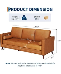 gaomon 86" Faux Leather Sofa, Mid-Century Modern 3-Seater Couch with Deep Seat and Removable Cover
