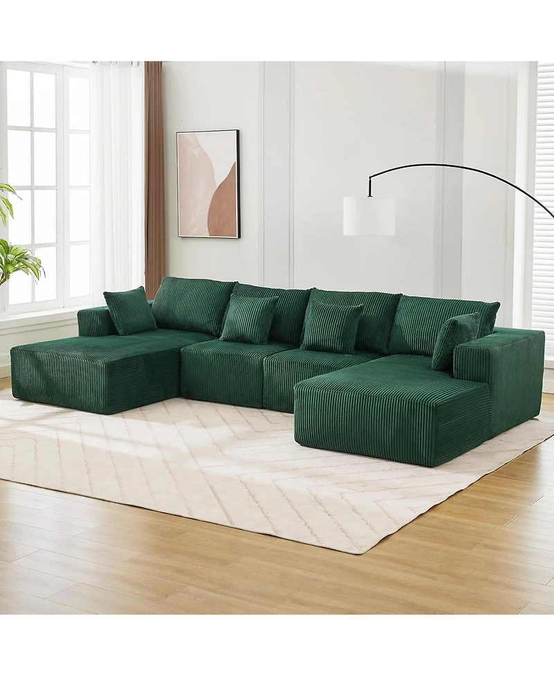 gaomon 137" Cloud Boneless Sectional Sofa, U-Shaped Modular Couch with Chaise, Corduroy