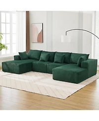 gaomon 137" Cloud Boneless Sectional Sofa, U-Shaped Modular Couch with Chaise, Corduroy