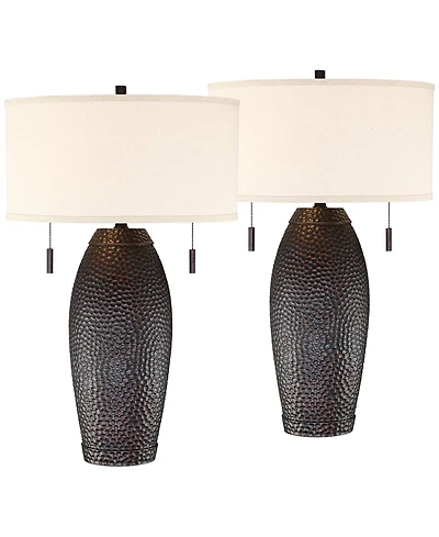 Franklin Iron Works Noah 31" Tall Vase Farmhouse Rustic End Table Lamps Set of 2