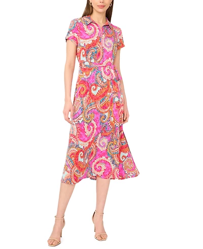 Msk Women's Short-Sleeve Zip Midi Dress