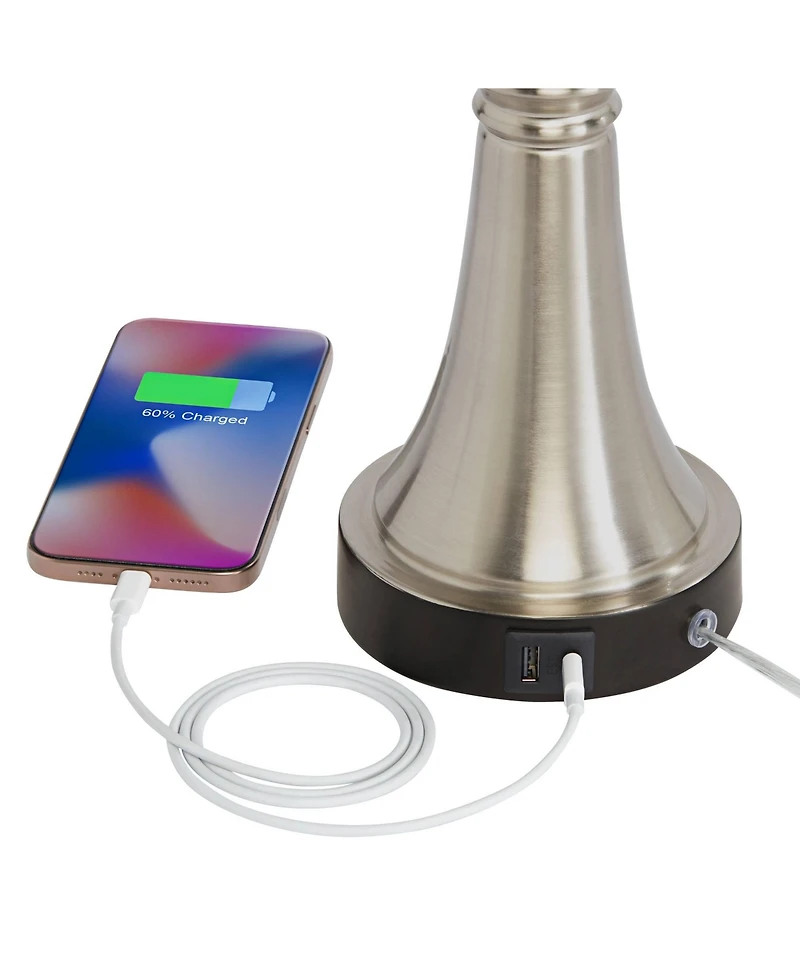 360 Lighting Seymore Modern Table Lamps 26" High Set of 2 Softback with Usb Charging Port Led Touch On Drum Shade for Bedroom Desk