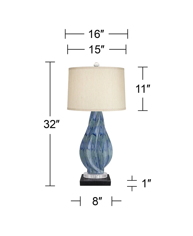 Possini Euro Design Teresa Modern Table Lamp with Square Marble Riser 31" Tall Teal Ceramic Drum Shade for Bedroom Living Room Nightstand