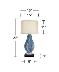Possini Euro Design Teresa Modern Table Lamp with Square Marble Riser 31" Tall Teal Ceramic Drum Shade for Bedroom Living Room Nightstand