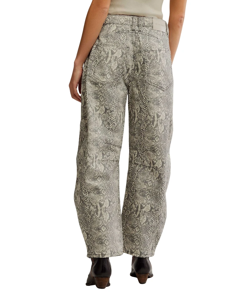 Free People Women's Mid-Rise Printed Barrel Jeans
