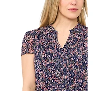 Msk Petite Floral Print Short-Sleeve Pintuck Dress
