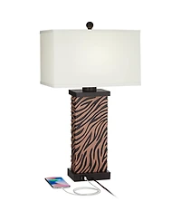 360 Lighting Modern Table Lamps Set of 2 with Usb Charging Port 27" Tall Zebra Faux Wood Fabric Shade for Bedroom Bedside House