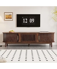 Rainsken Tv Stand for TVs up to 75", Fluted Entertainment Center, Media Console with Tambour Sliding Doors and Grill Flip-Down Door for Living Ro