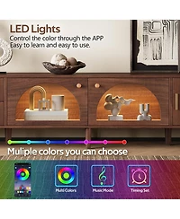 Rainsken Led Tv Stand for TVs up to 80'', Rattan Media Console Table, Entertainment Center with 3 Cabinets and 2 Drawers for Living Room