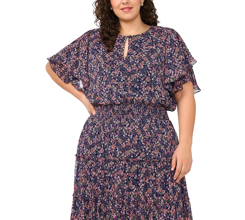 Msk Plus Key-Hole Neck Chiffon Midi Dress