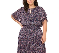 Msk Plus Key-Hole Neck Chiffon Midi Dress
