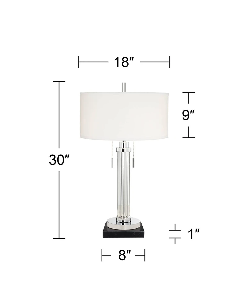 Possini Euro Design Cadence Modern Table Lamp with Square Marble Riser 30" Tall Glass Column Shade for Bedroom Living Room Bedside Office