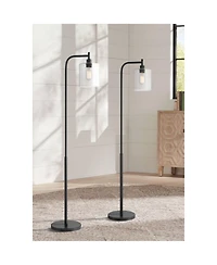 360 Lighting Karis Farmhouse Rustic 62 1/2" Tall Standing Floor Lamps Set of 2 Lights Downbridge Metal Matte Glass Shade