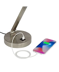 Possini Euro Design Kobie 21 3/4" High Modern Desk Lamp Adjustable Height Led Usb Port Nickel Finish Metal Home Office