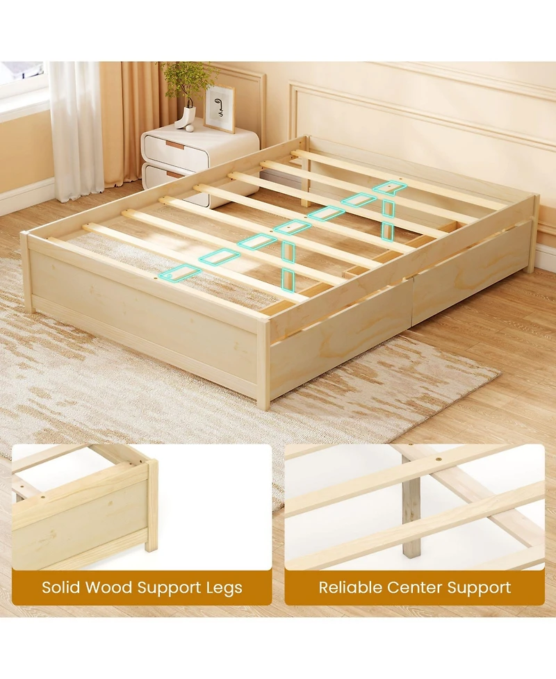 Sugift Wooden Bed Frame with Rolling Storage Drawers
