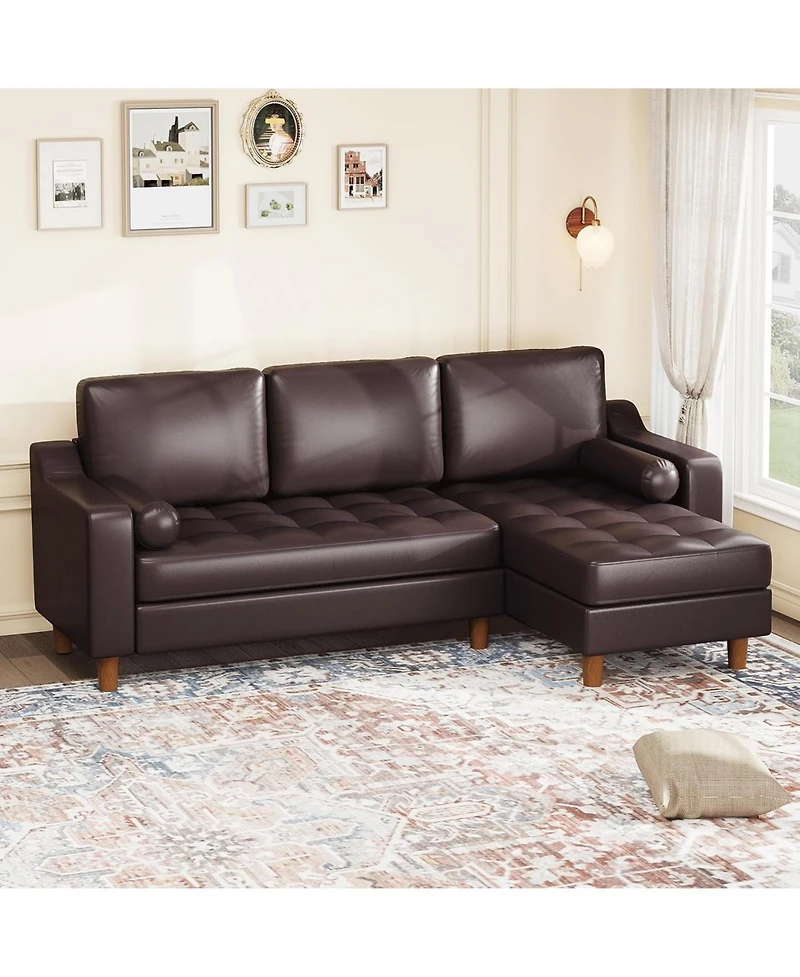 gaomon 89" L-Shaped Sofa with Chaise, Mid-Century Modern 3-Seater Couch