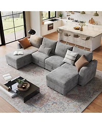 gaomon 141" Sectional Sofa, U-Shaped Cloud Couch with Storage and Ottoman, 6-Seat Chenille Sofa
