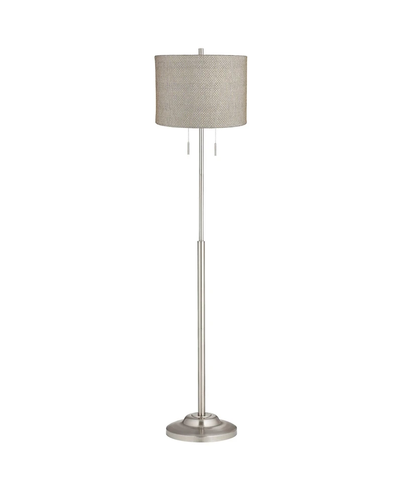 360 Lighting Abba Modern Floor Lamp Standing 66" Tall Brushed Nickel Metal Drum Shade for Living Family Room Bedroom Office House