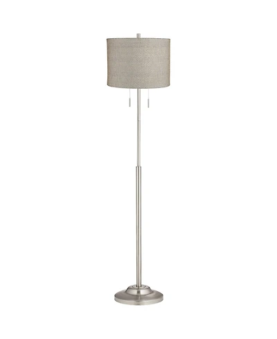 360 Lighting Abba Modern Floor Lamp Standing 66" Tall Brushed Nickel Metal Drum Shade for Living Family Room Bedroom Office House