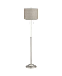 360 Lighting Abba Modern Floor Lamp Standing 66" Tall Brushed Nickel Metal Drum Shade for Living Family Room Bedroom Office House