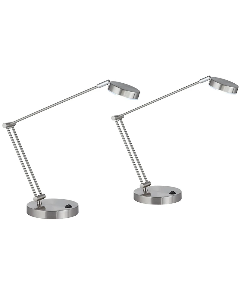 360 Lighting Jarrett 19" High Small Modern Desk Lamps Set of 2 Adjustable Led Satin Nickel Finish Metal Home Office