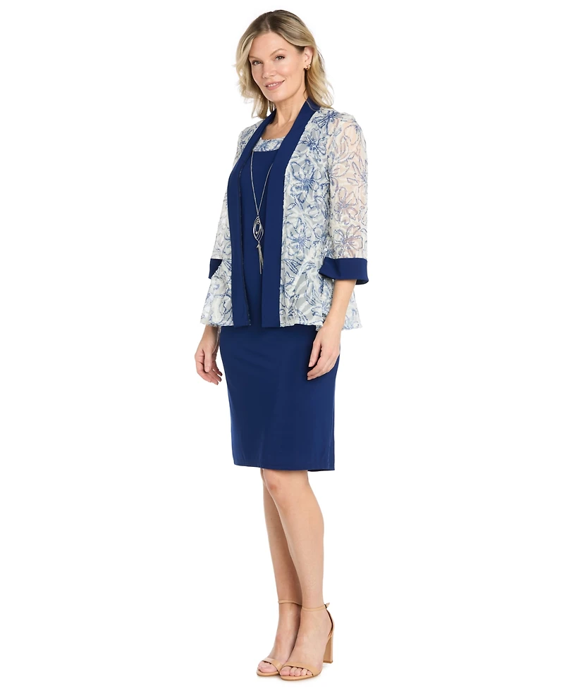Rm Richards Women's Printed Jacket & Crewneck Dress, 2-Piece Set
