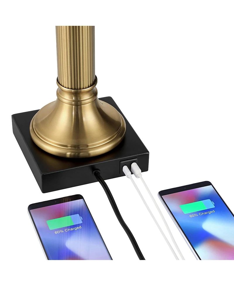Possini Euro Design Wynne 30" Tall Large Traditional End Table Lamps Set of 2 Dual Usb Ports Gold Metal Shade Charging