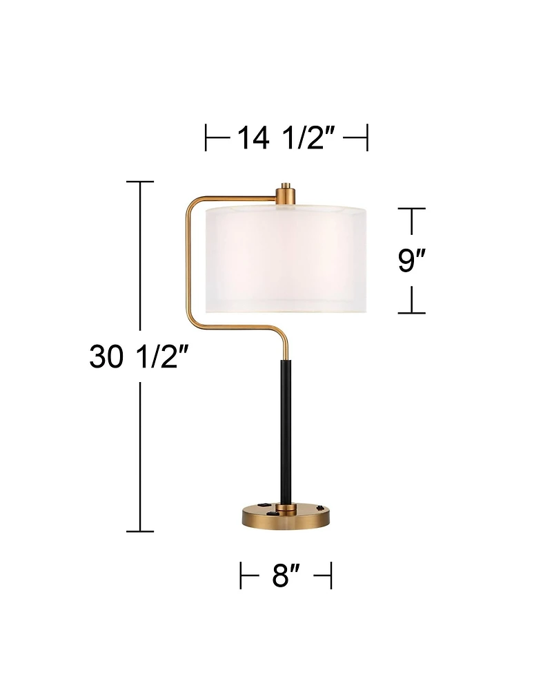 Possini Euro Design Carlyle 30 1/2" Tall Large Mid Century Modern Desk Lamps Set of 2 Usb Port Ac Power Outlet Gold Metal Charging