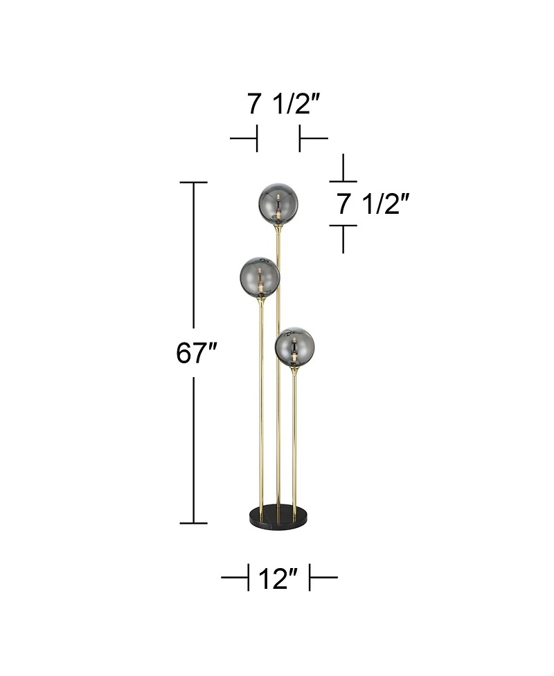 Possini Euro Design Arielle Mid Century Modern 67" Tall Standing Floor Lamp Tree Metal Brass Finish Bubble Glass Shade