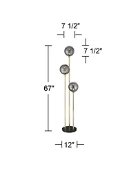 Possini Euro Design Arielle Mid Century Modern 67" Tall Standing Floor Lamp Tree Metal Brass Finish Bubble Glass Shade