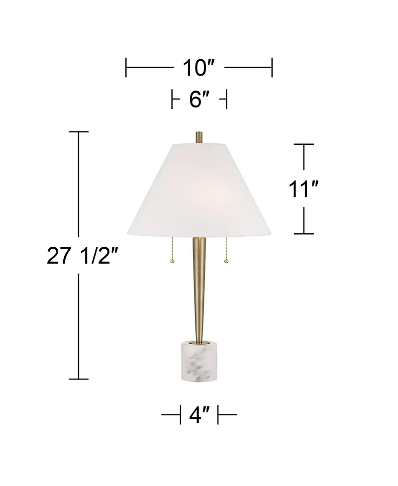 Possini Euro Design Brandi 27 1/2" Tall Modern Table Lamp Pull Chain Gold Brass Finish Metal Marble Single Living Room Bedroom