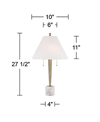 Possini Euro Design Brandi 27 1/2" Tall Modern Table Lamp Pull Chain Gold Brass Finish Metal Marble Single Living Room Bedroom