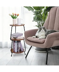 Yigii Small Round Side shelf 3 Tier Circular End Table Brown Nightstand Storage Shelf
