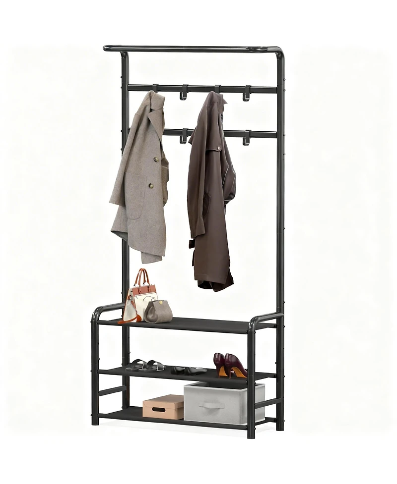 Yigii Coat Rack Storage Shelf Hall Tree Hooks Entryway Clothes Hanger Stand Metal