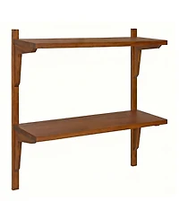 Yigii Mid-century Wall Shelf 24" Walnut 2-Tier Solid Wood Storage