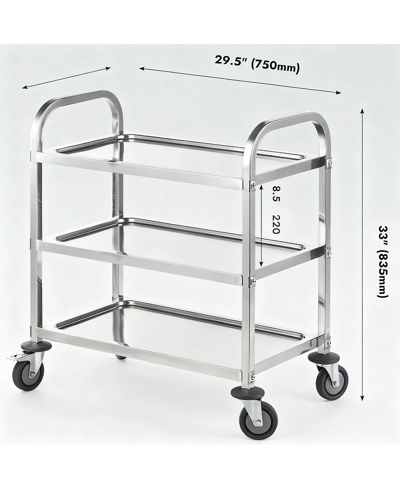 Yigii Stainless Steel Utility Cart Locking Casters Removable Shelf Kitchen Restaurant