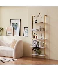 Gouun 5 Tier Ladder Shelf Wall Mounted Bookshelf with Metal Frame